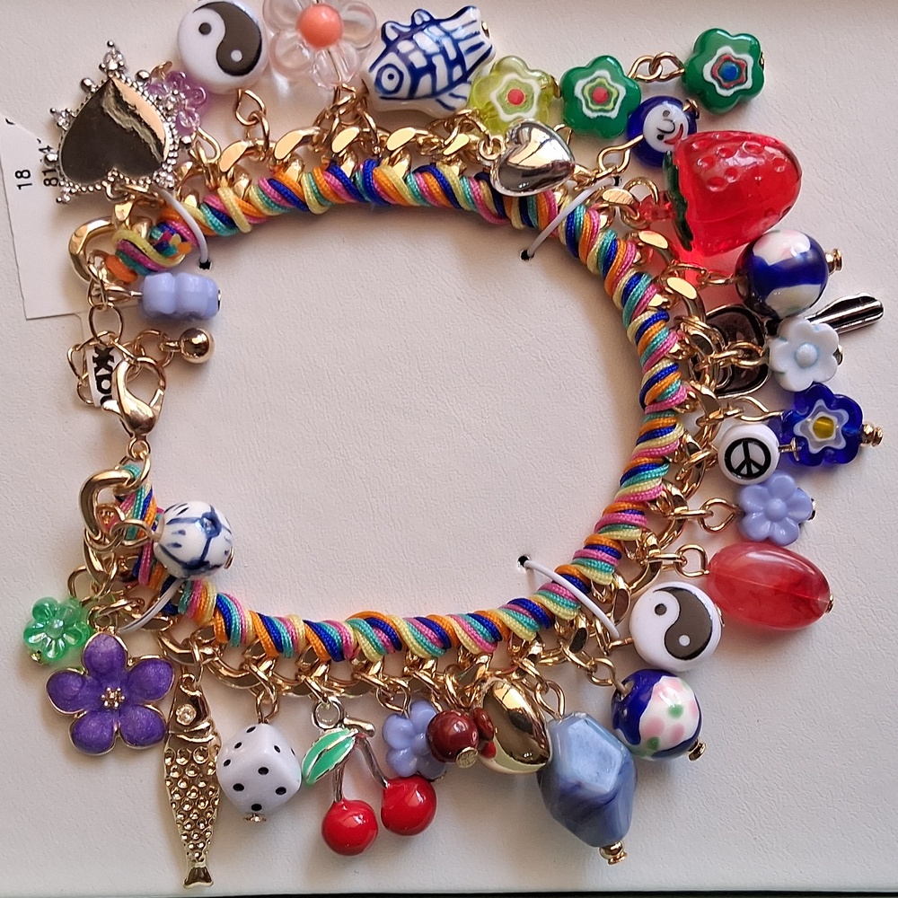 Multicolor Ceramic & Cubic Zirconia Charm Bracelet. NIB. Absolutely Gorgeous!!💜 - Picture 4 of 13